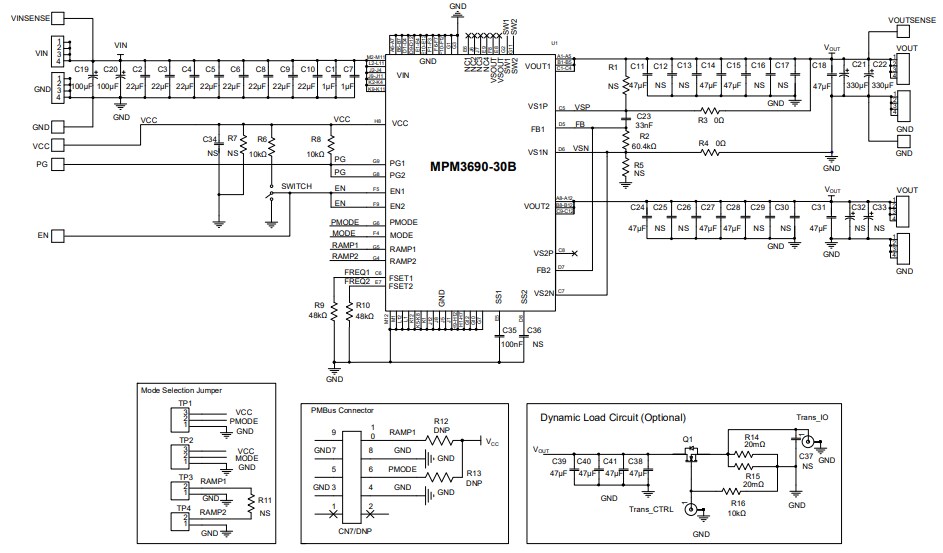 Schematic - Monolithic Power Systems (MPS) EVM3690-30B-BF-00A Step-Down Evaluation Board